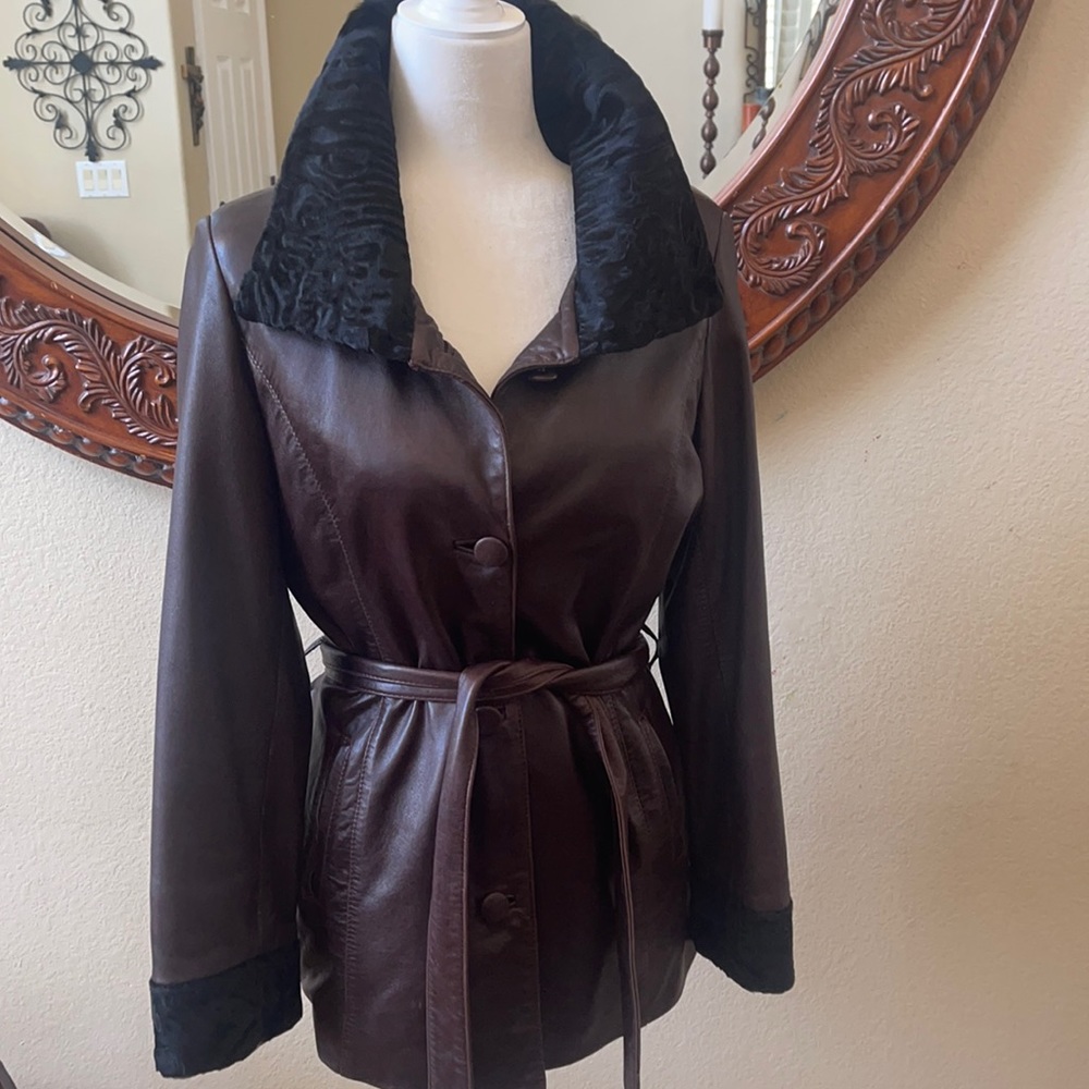 Vintage leather jacket Persian lamb trim - Picture 1 of 12
